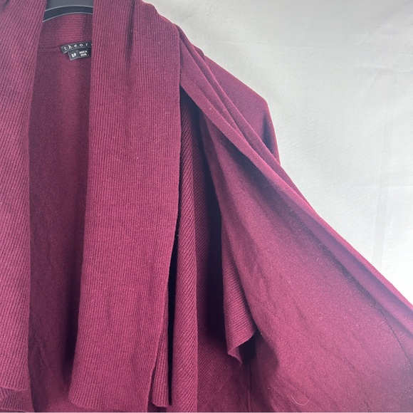 Theory Maroon Red Abie Evian Drape Layer Front Wool Long Cardigan Sweater S - Picture 5 of 7